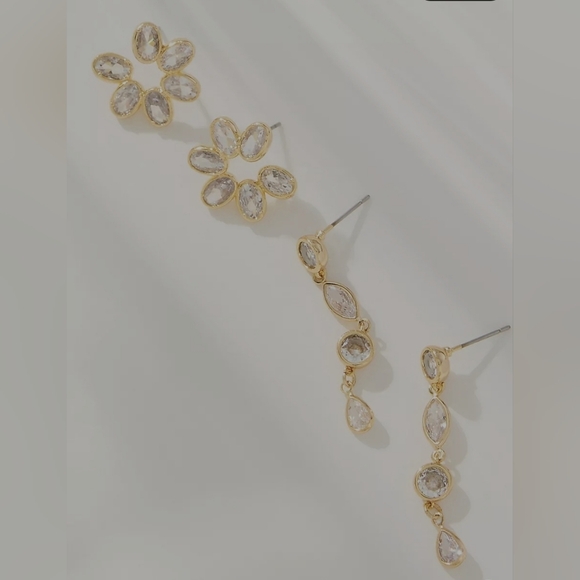 Anthropologie Jewelry - Anthropologie Crystal Fete Earrings GOLD Set of 2. NWT